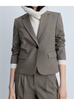Mango Taupe Tailored Single-Button Blazer